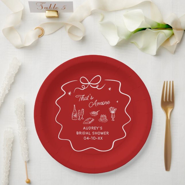 That's Amore, White Doodle Personalized Red Pappteller (Hochzeit)
