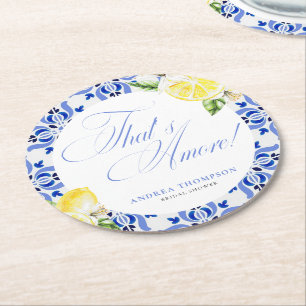 That's Amore Zitronen Italienische Blaue Fliesen H Runder Pappuntersetzer