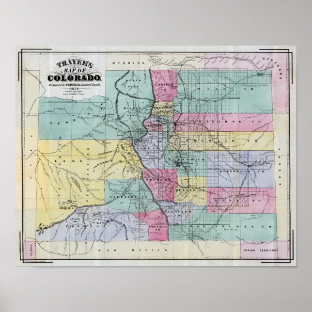 Thayers Karte von Colorado Poster (Vorne)