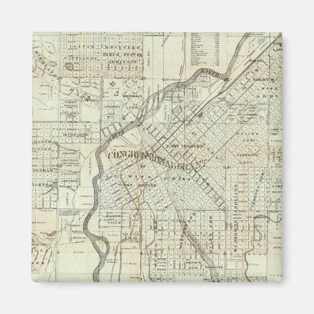 Thayers Karte von Denver Colorado Magnet (Vorne)
