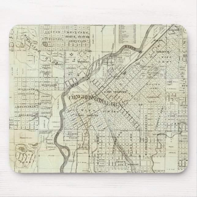 Thayers Karte von Denver Colorado Mousepad (Vorne)