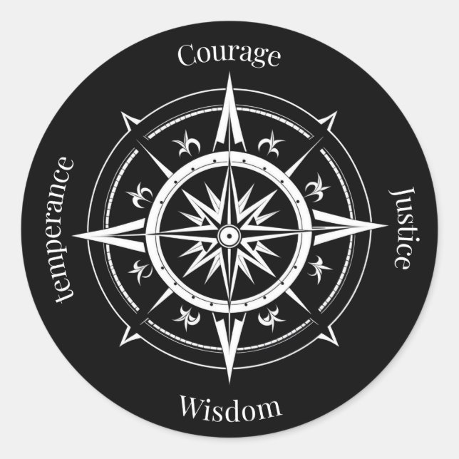 The 4 Stoic Virtues Compass Runder Aufkleber (Vorderseite)