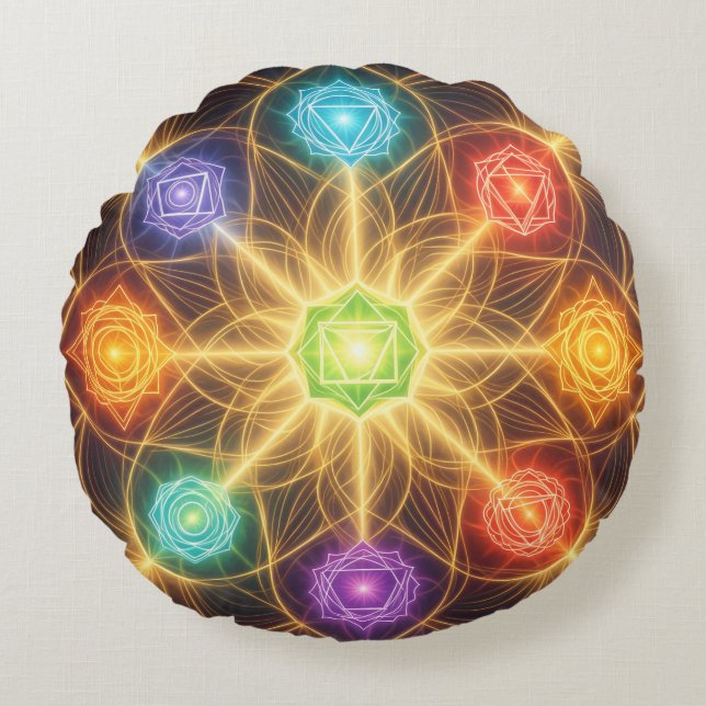 The 7 Chakras´4 Rundes Kissen (Vorderseite)