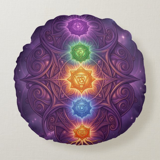The 7 Chakras´5 Rundes Kissen (Vorderseite)