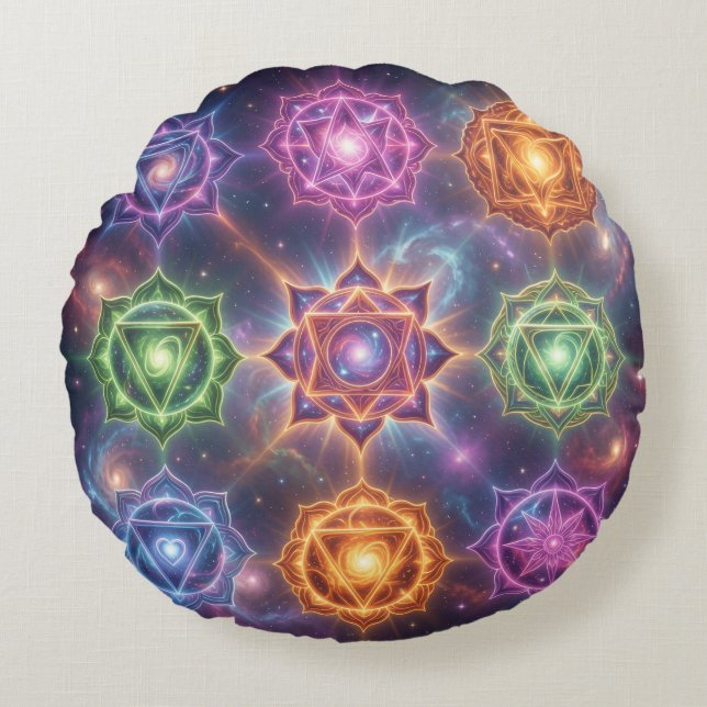 The 7 Chakras´6 Rundes Kissen (Vorderseite)
