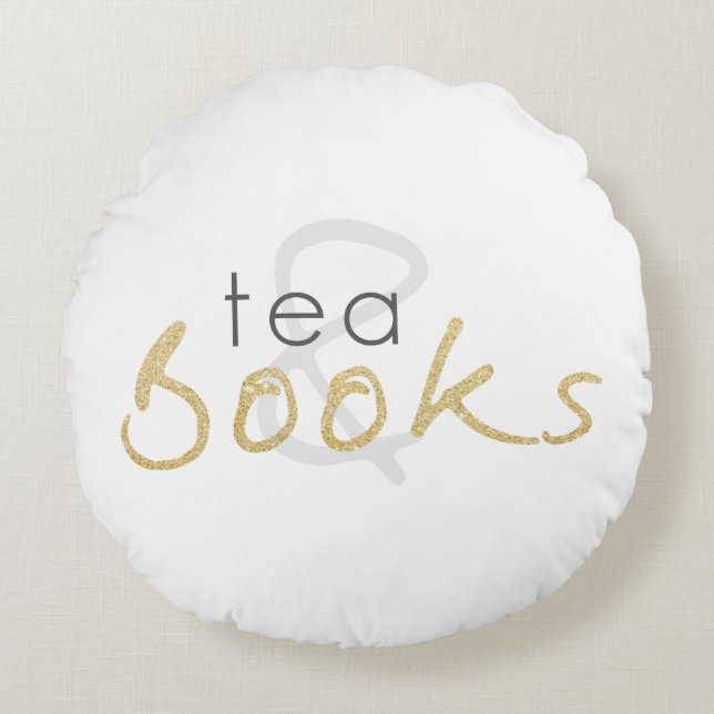 Thé à deux tons et livres Coussin rond (Devant)