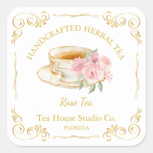 Thé à la rose vintage étiquette carrée