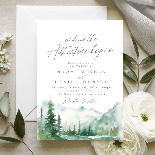 The Adventure Begins Mountain Rustic Wedding Einladung (The Adventure Begins Mountain Rustic Wedding Invitation)