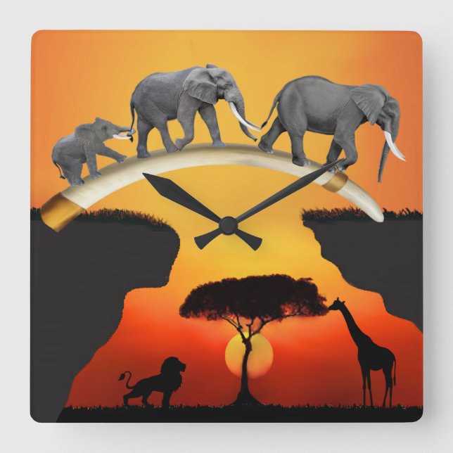 THE AFRICAN ELEPHANT FAMILY QUADRATISCHE WANDUHR (Vorderseite)