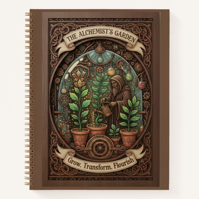 The Alchemist's Garden 3D Wood Carved Fantasy  Notizbuch (Vorderseite)
