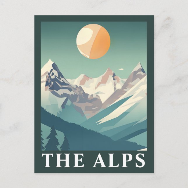 The Alps Sun Geometric European Ski Mountain Postkarte (Vorderseite)