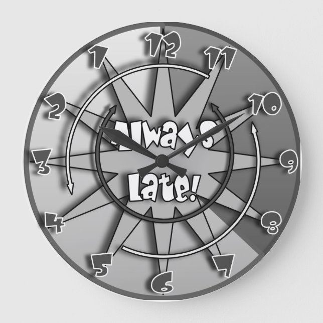"The Always Late" Crazy Mixed Up Clock #5 Große Wanduhr (Vorderseite)
