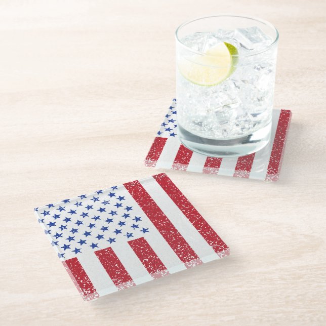 The American Peace Flag Grunge Staat National Glasuntersetzer (Schrägansicht)