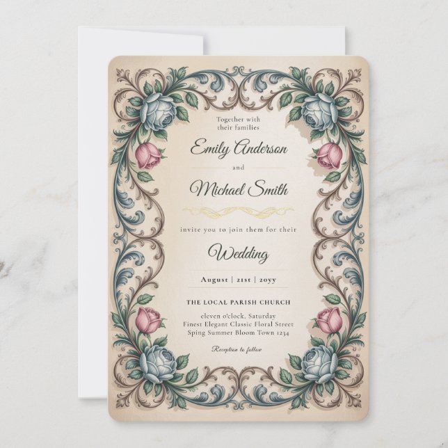 The Anne Elliot Quiet Romance Floral Wedding  Einladung (Vorderseite)