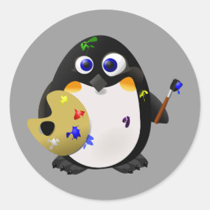 "The Artist" — Niedlicher Maler Pinguin Runder Aufkleber