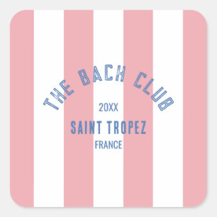 The Bach Club Blaues Wappen Rosa Cabana Streifen Quadratischer Aufkleber
