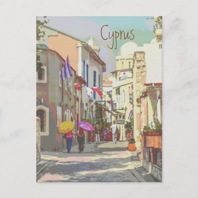 The Back Streets of Cyprus Travel Poster Style Postkarte (Vorderseite)