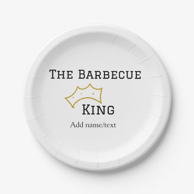 The Barbecue king crownadd name text cooking best  Pappteller (Vorderseite)