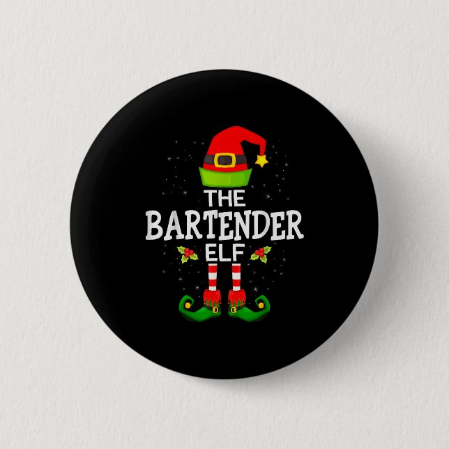 The Bartender Elf Christmas Family Matching Pajama Button (Vorderseite)