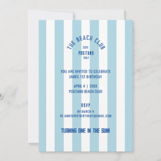 The Beach Club Blue Cabana Stripe 1s Birthday Einladung