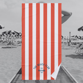 The Beach Club Blue Crest OrangeRed Cabana Stripe  Strandtuch