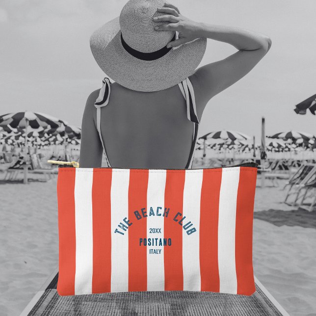 The Beach Club Crest Orange Red Cabana Stripe Zubehörtasche (Von Creator hochgeladen)