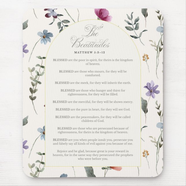 The Beatitudes Matthew 5:3–12 Floral Scripture Mousepad (Vorne)