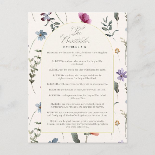 The Beatitudes Matthew 5:3–12 Floral Scripture Postkarte (Vorderseite)