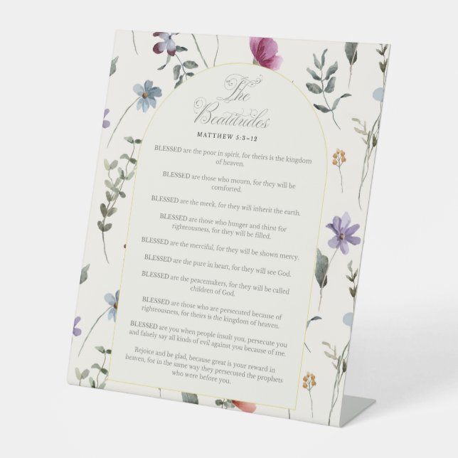 The Beatitudes Matthew 5:3–12 Floral Scripture Sockelschild (Vorderseite)