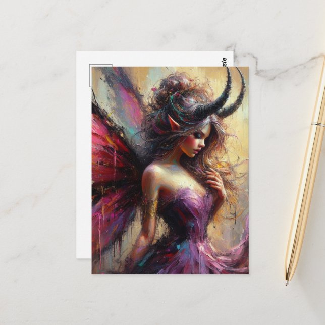 The Beautiful Fairy in Purple with Horns  Postkarte (Vorderseite/Rückseite Beispiel)