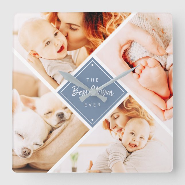 The Best Mom Ever Modern Custom Photos Quadratische Wanduhr (Vorderseite)