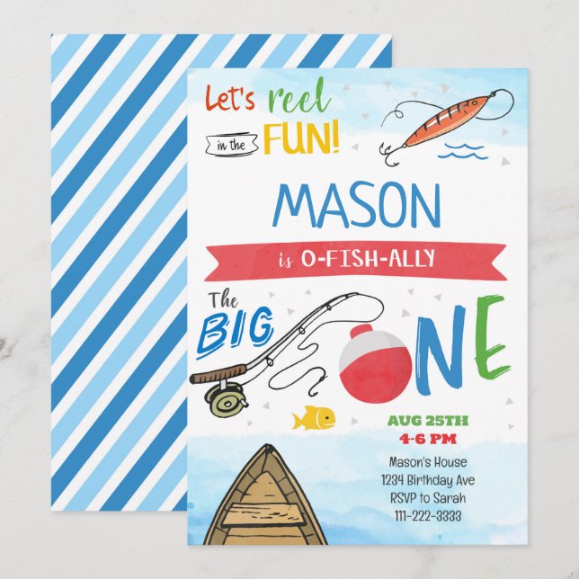 The Big One Fishing 1st Birthday Invitation (Devant / Derrière)