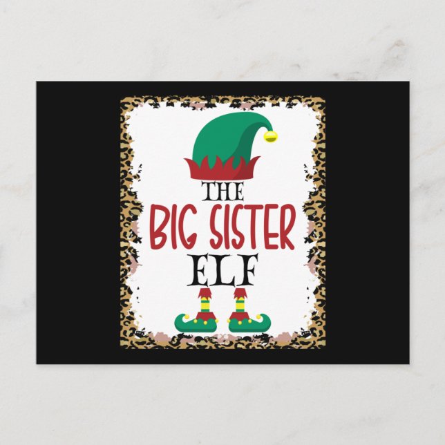 The Big Sister Elf Leopard Elf Christmas Gift Postkarte (Vorderseite)