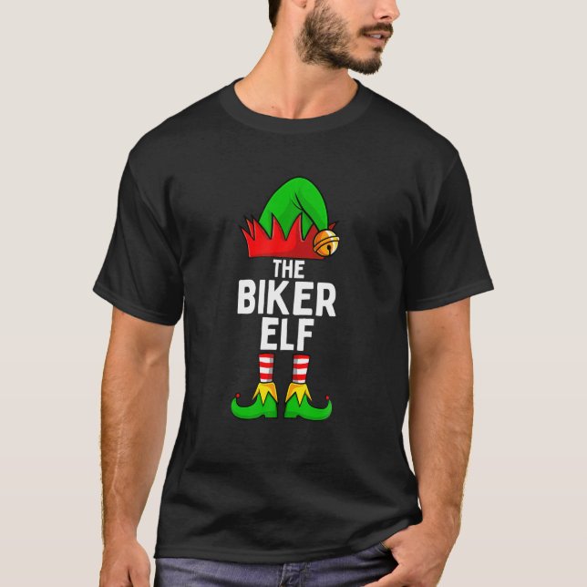 The Biker Elf Funny Christmas Matching Family T-Shirt (Vorderseite)