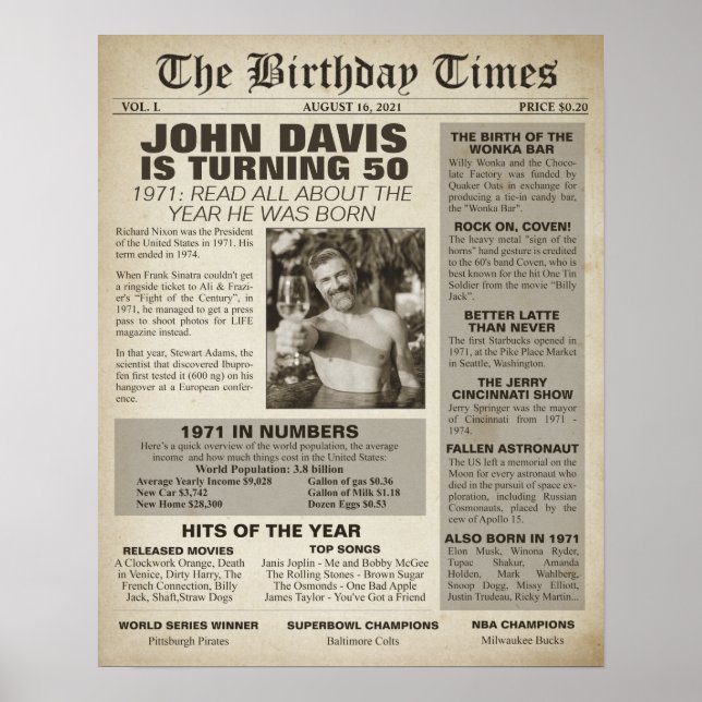 The Birthday Times 1971 Unterschreiben für einen 5 Poster (Vorne)