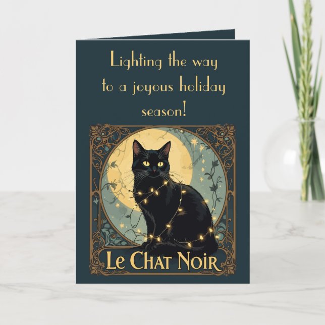 The Black Cat Fairy Lights On Festive Nights Karte (Vorderseite)