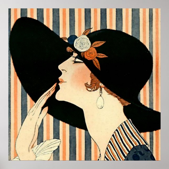 "The Black Hat" Art Deco von George Barbier Poster (Vorne)