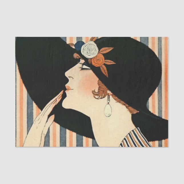 "The Black Hat" Art Deco von George Barbier Seidenpapier (Vorderseite)