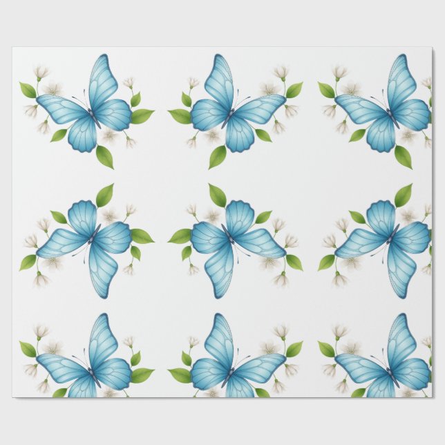 The blue butterfly Wrapping Paper Geschenkpapier (Flach)