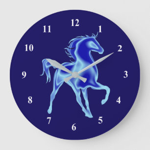 The Blue Horse - Drawing - Choose /Add Color /Text Große Wanduhr