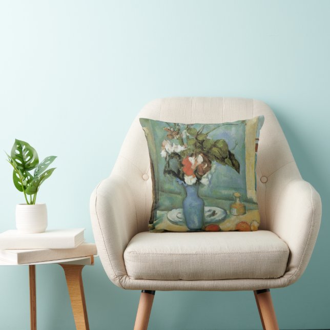 The Blue Vase (Blume und Obst) von Paul Cezanne Kissen (Stuhl )