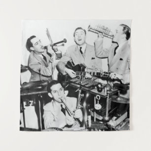 The boys in the bandvintage, music, band, retro, s wandteppich