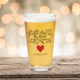 The Bride Blume Banner Heart Wedding Glas