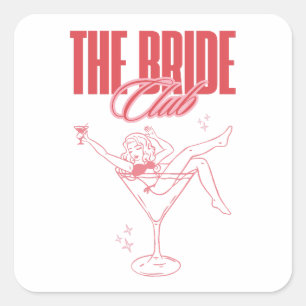 The Bride Club Design Girly Martini Glas Quadratischer Aufkleber