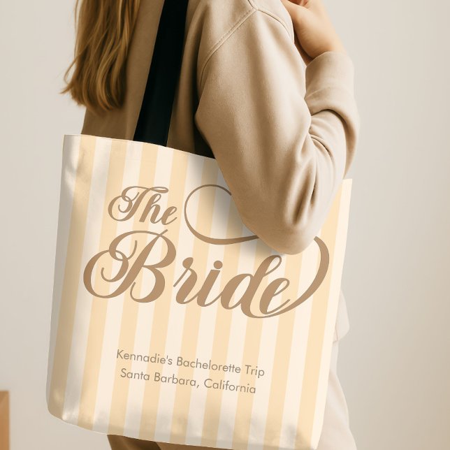 The Bride Elegant Calligraphy Champagne Stripe Tasche (Von Creator hochgeladen)