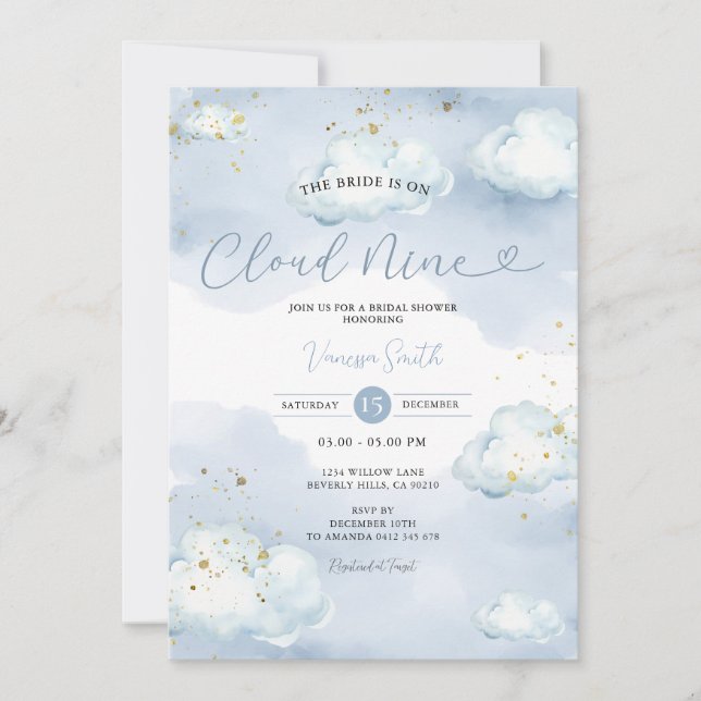 The Bride is Cloud Nine Bridal Shower Gold Glitter Einladung (Vorderseite)