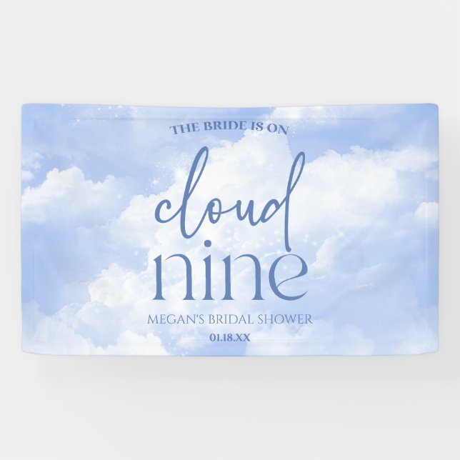 The Bride Is On Cloud Nine Blue Bridal Shower Banner (Horizontal)