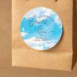 The Bride Is On Cloud Nine Elegant Bridal Shower Runder Aufkleber<br><div class="desc">Experience the enchantment of our She's On Cloud 9 Bridal Shower Recipe Request Enclosure Card, where sophistication meets romance in a cloud-kissed celebration of love. This design is a visual symphony, featuring an elegant font adorned with hearts that gracefully captures the joy and excitement of the bride-to-be. The soft hues...</div>