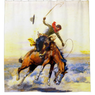 „The Bucker“ Western Art von Charles M. Russell Duschvorhang
