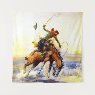 „The Bucker“ Western Art von Charles M. Russell Wandteppich